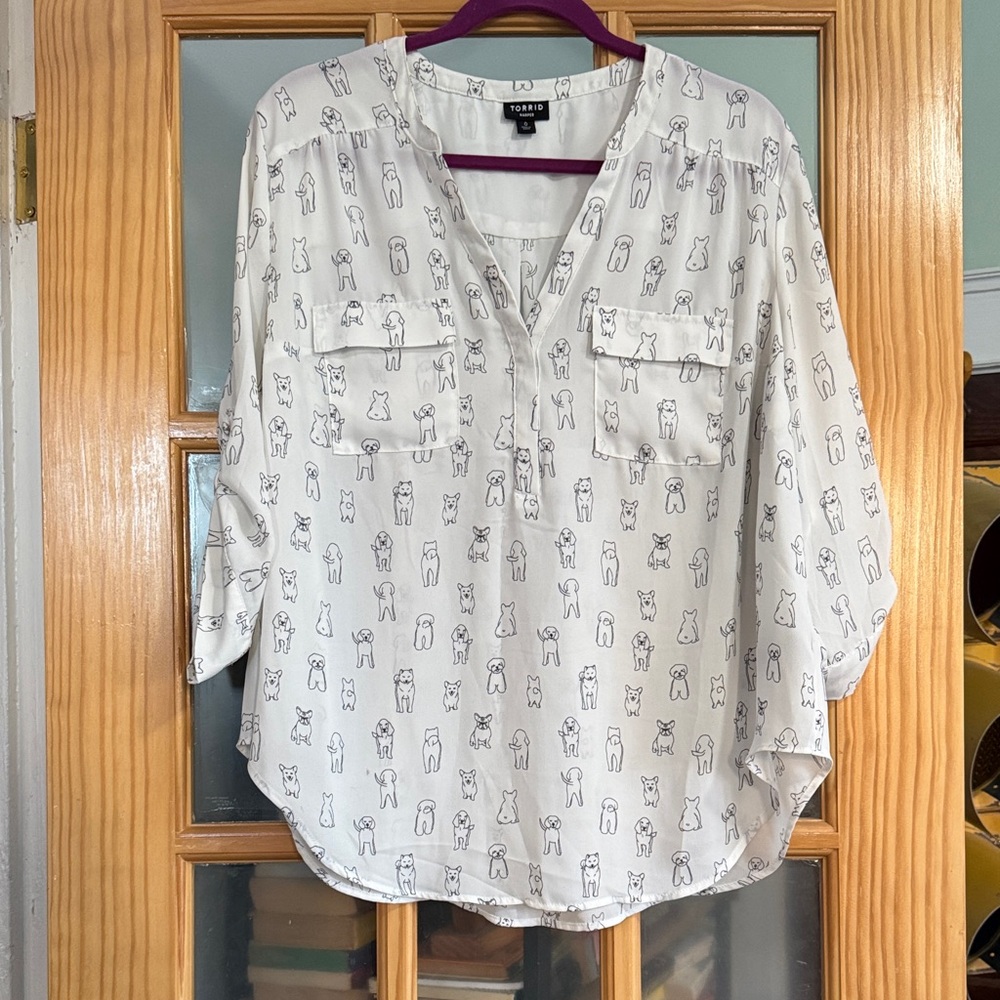 Torrid White Cat Print Blouse